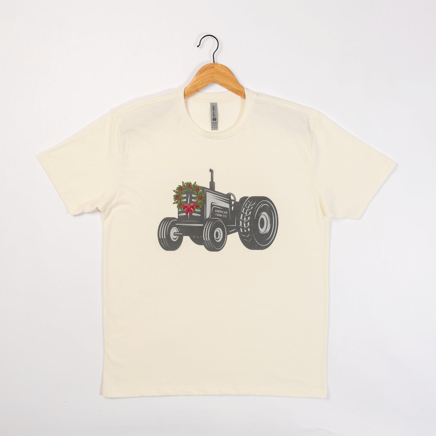 Christmas Wreath Tractor Cream Tee (DOORBUSTER)