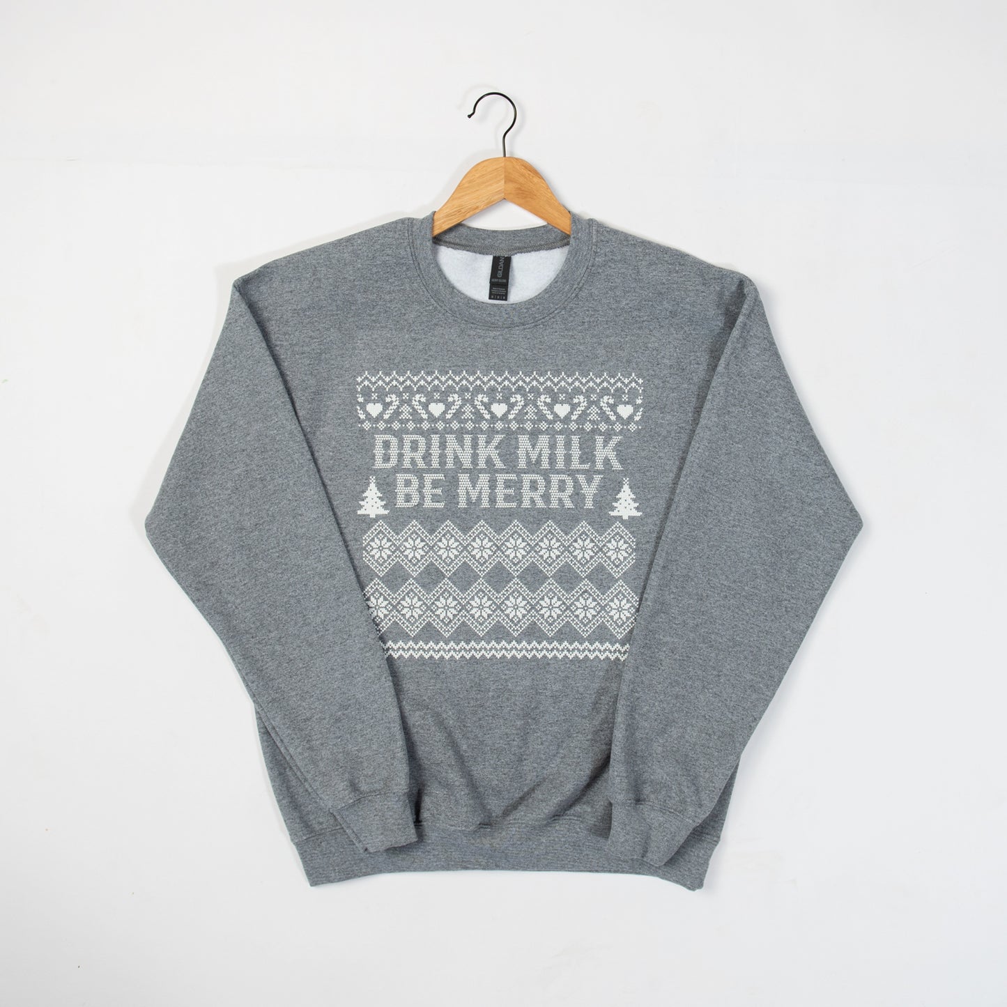 Christmas 'Be Merry Drink Milk' Grey Crewneck