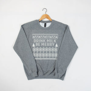 Christmas 'Be Merry Drink Milk' Grey Crewneck