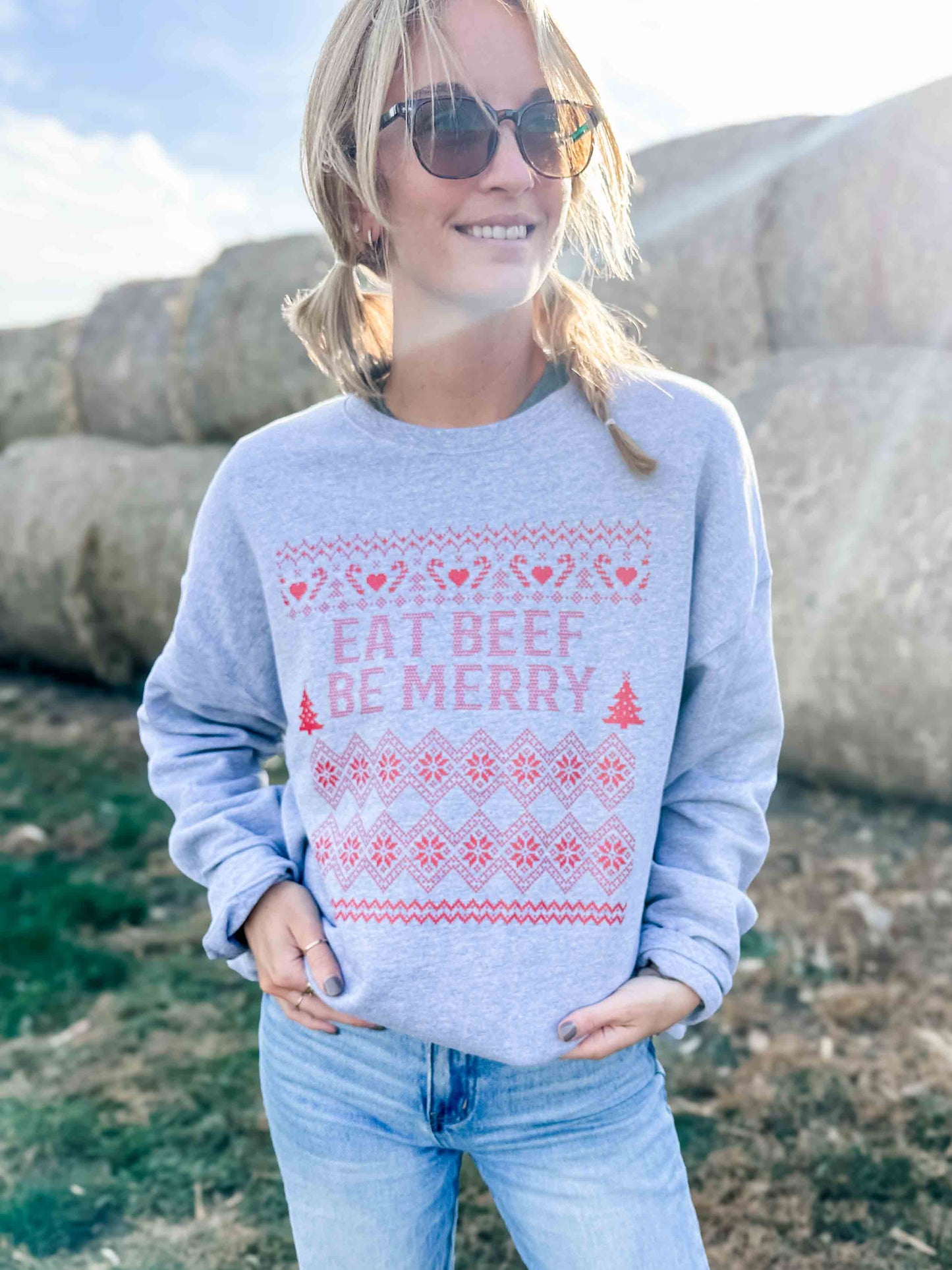 Christmas 'Eat Beef Be Merry' Grey Crewneck