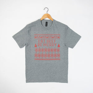 Christmas 'Eat Beef Be Merry' Grey Tee