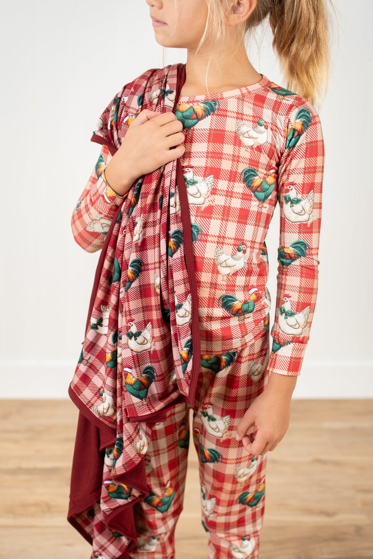 Christmas Chicken Plaid Kids Bamboo Blanket