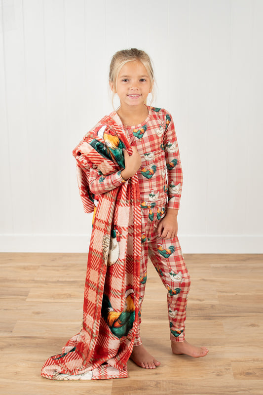 Christmas Chicken Plaid Plush Blanket