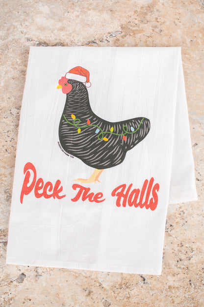 Christmas Chicken 'Peck the Halls' Flour Sack Kitchen Towel