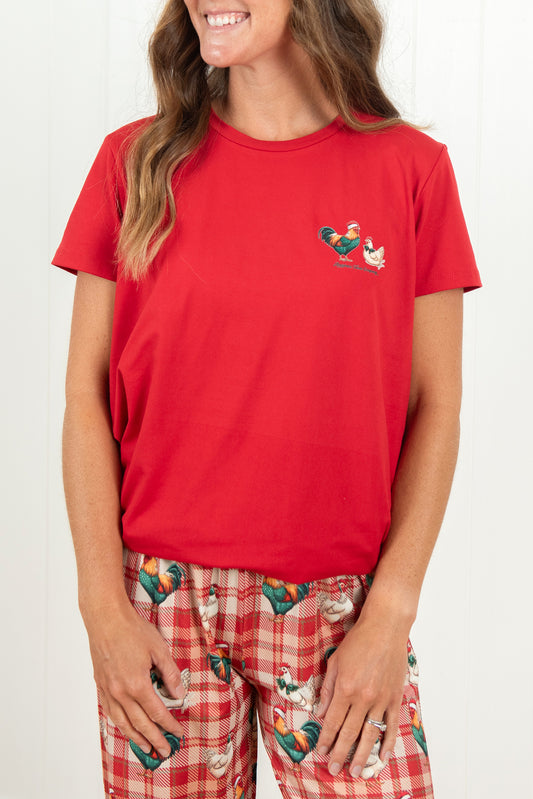 Christmas Chickens Plaid Adult Pajama Shirt *PREORDER*