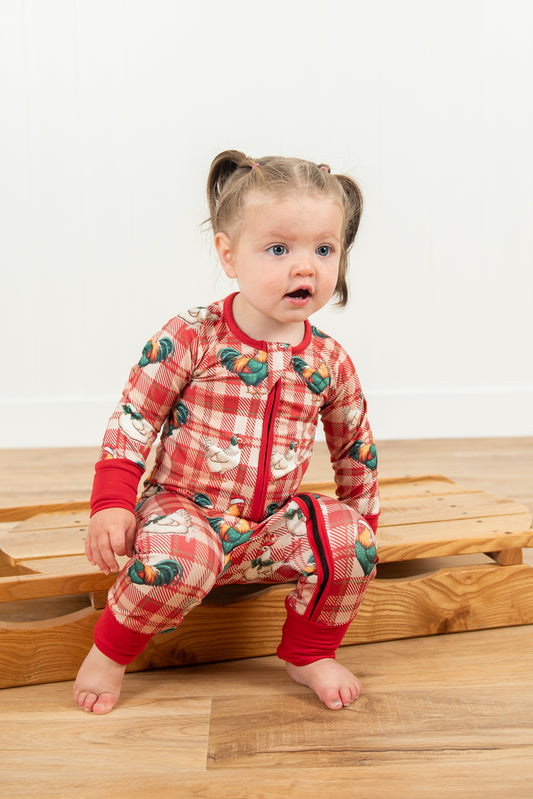 Christmas Chickens Plaid Baby Zippy *PREORDER*