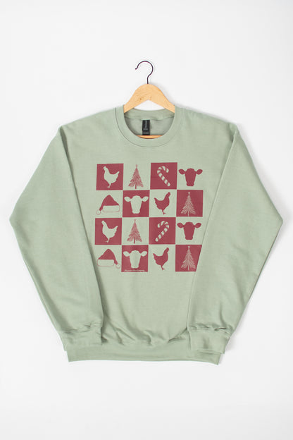 Christmas Farm Checkers Green Crewneck