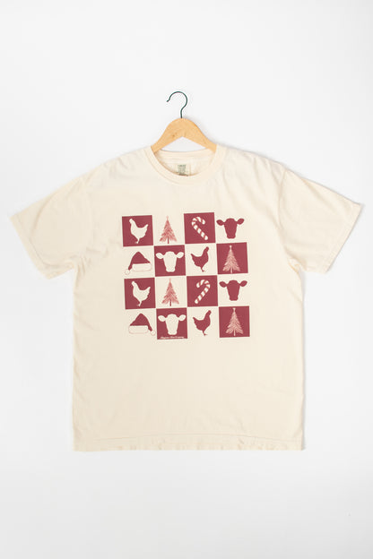 Christmas Farm Checkers Ivory Tee