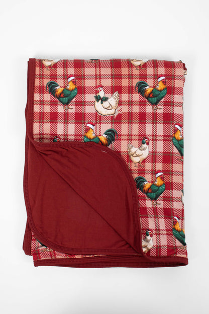 Christmas Chicken Plaid Kids Bamboo Blanket