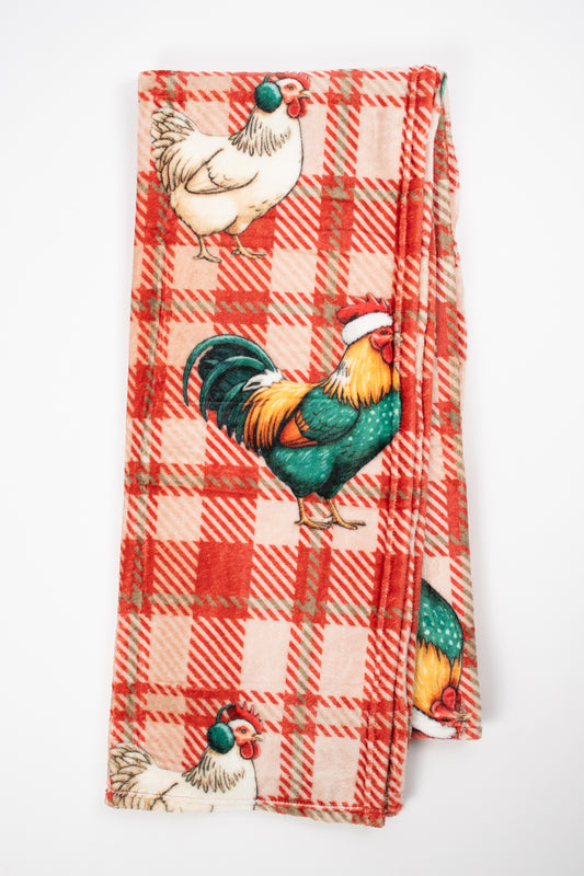 Christmas Chicken Plaid Plush Blanket