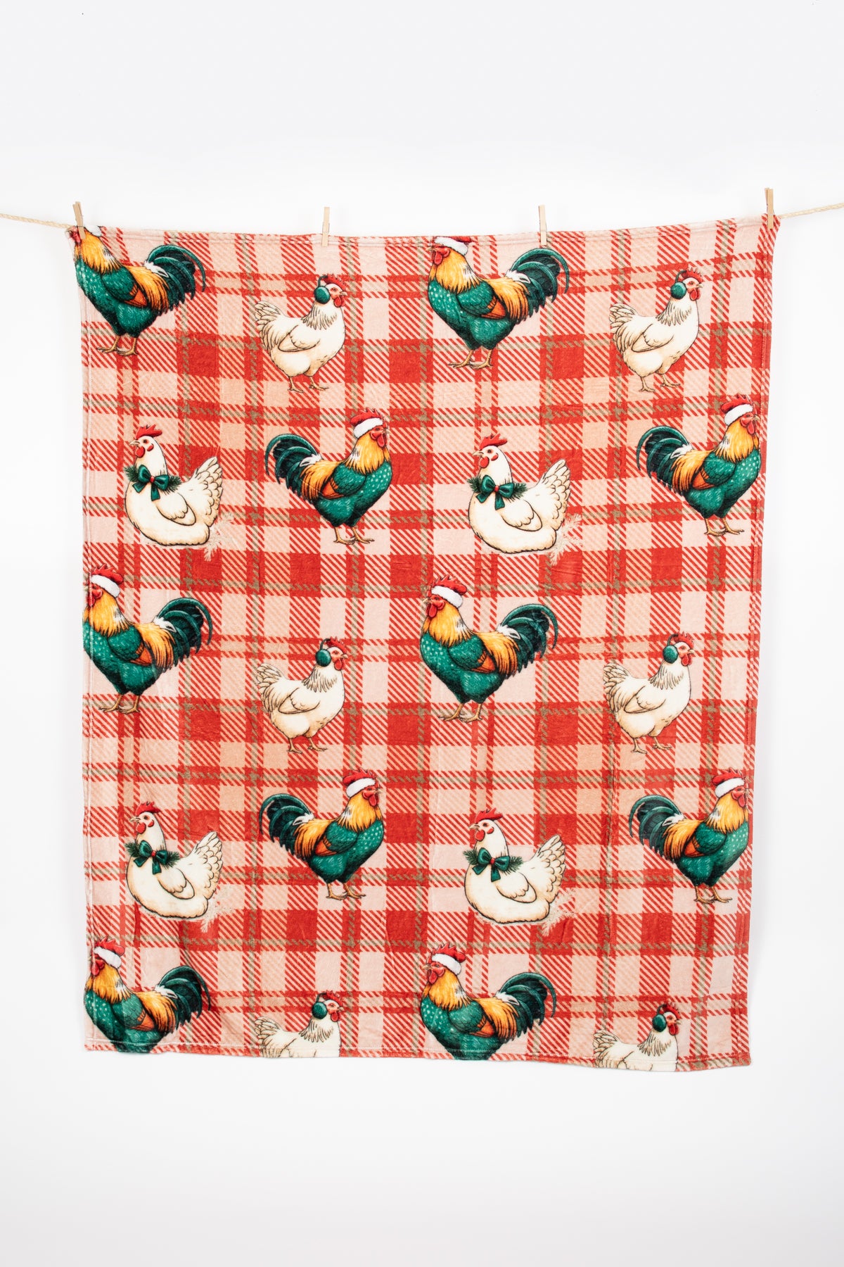 Christmas Chicken Plaid Plush Blanket