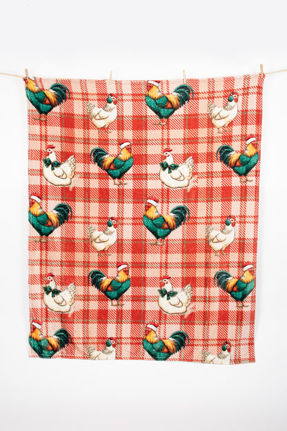 Christmas Chicken Plaid Plush Blanket