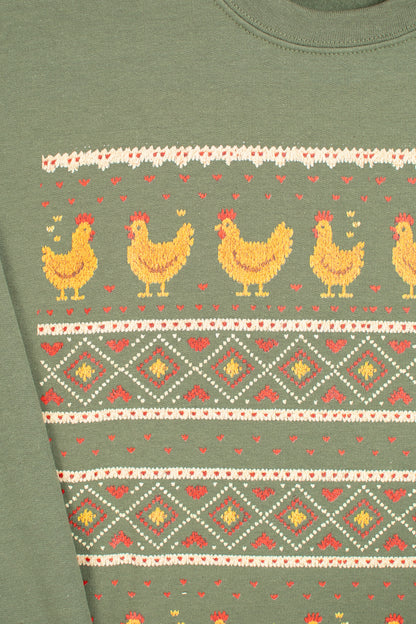 Christmas Chicken Sweater Pattern Crewneck