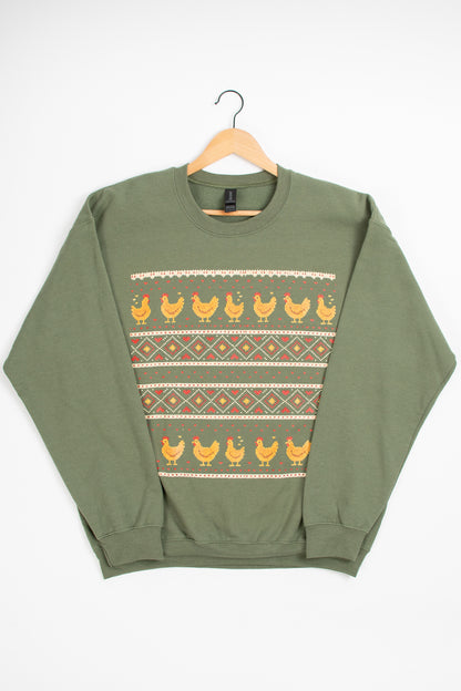 Christmas Chicken Sweater Pattern Crewneck