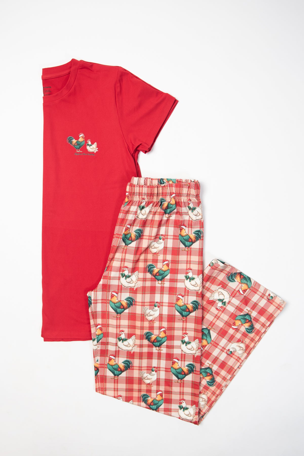 Christmas Chickens Plaid Adult Pajama Shirt *PREORDER*