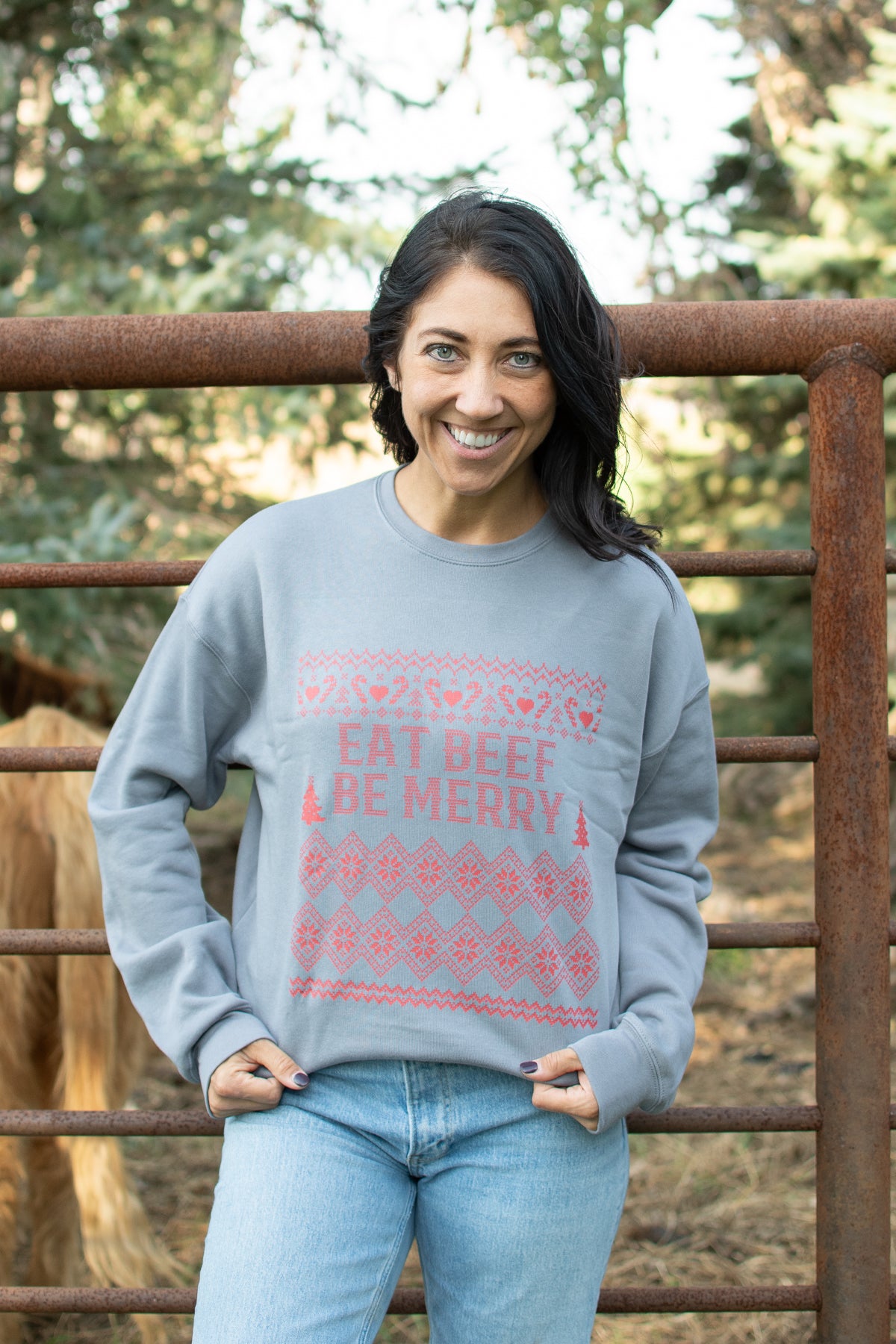 Christmas 'Eat Beef Be Merry' Grey Crewneck