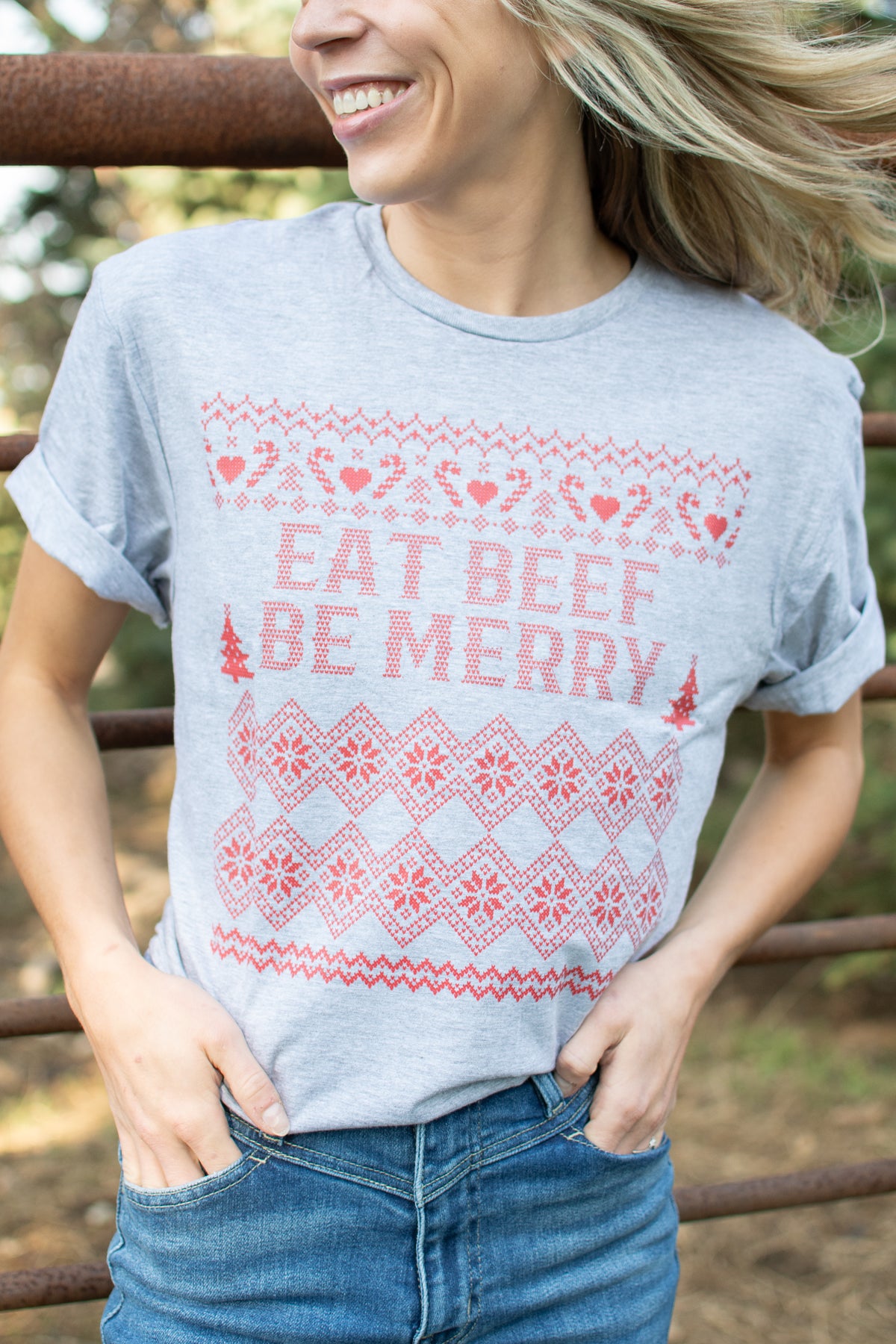 Christmas 'Eat Beef Be Merry' Grey Tee