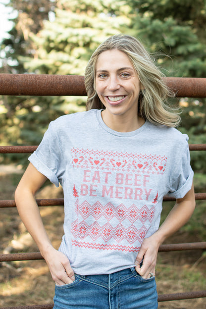 Christmas 'Eat Beef Be Merry' Grey Tee