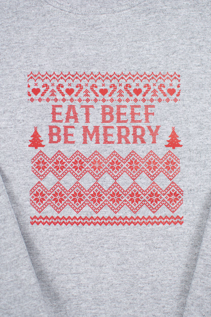 Christmas 'Eat Beef Be Merry' Toddler/Youth Grey Crewneck