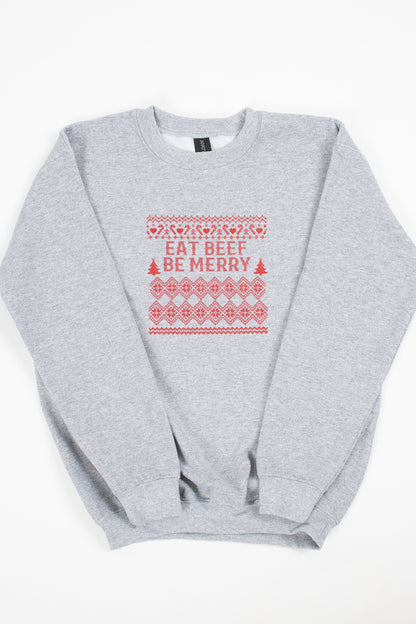 Christmas 'Eat Beef Be Merry' Toddler/Youth Grey Crewneck