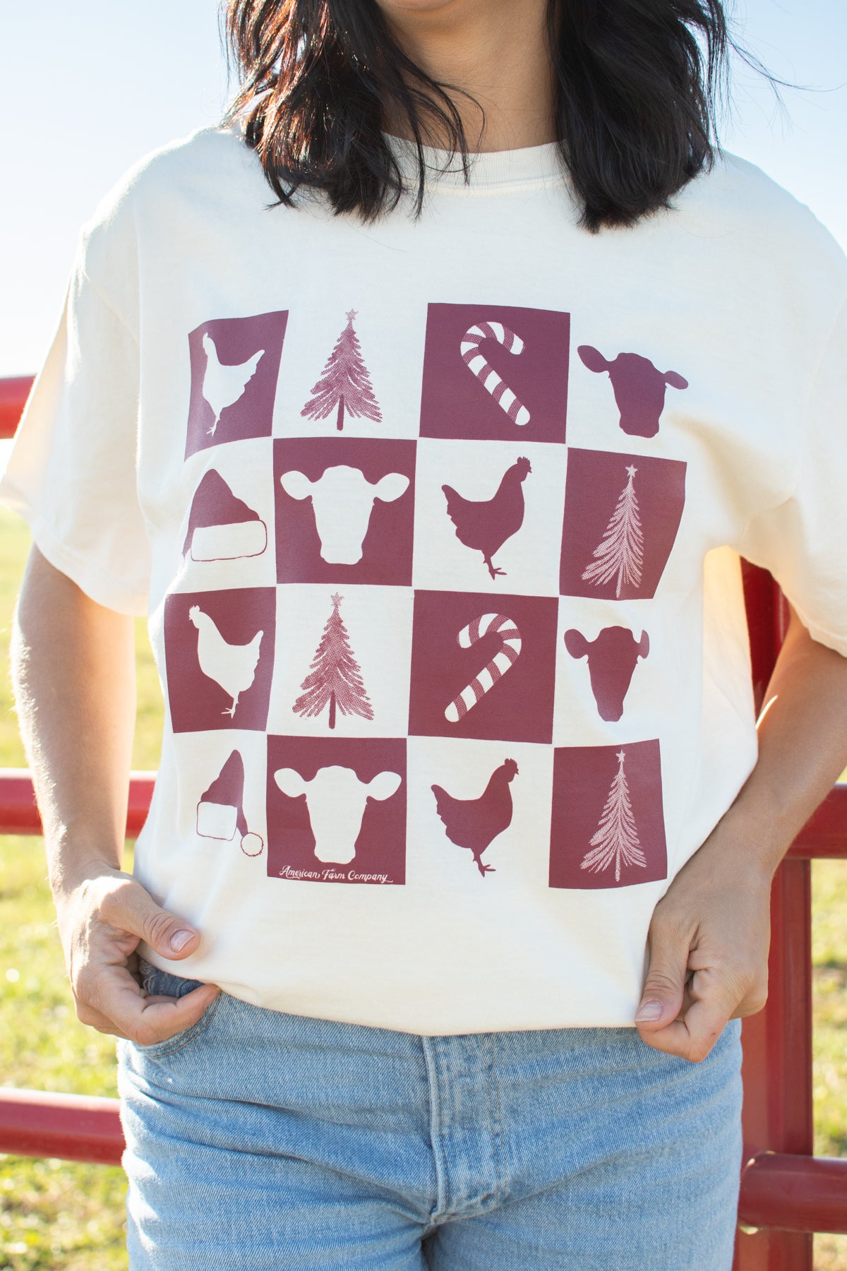 Christmas Farm Checkers Ivory Tee