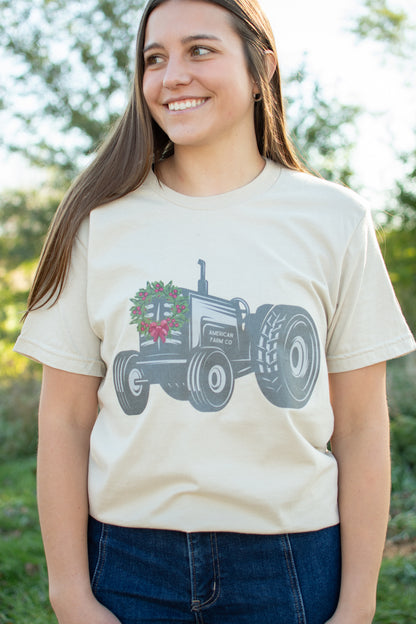 Christmas Tractor Adult T-Shirt