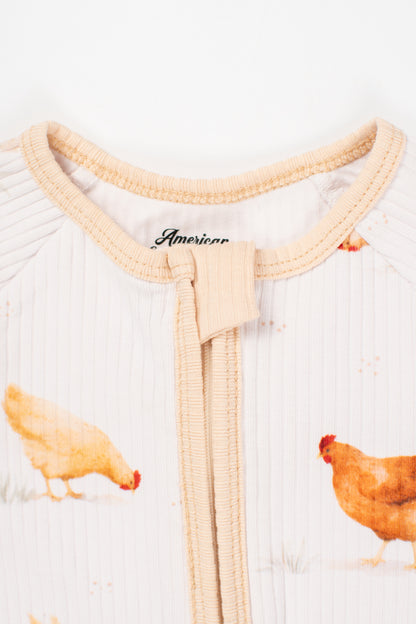 Classic Chickens Baby Ribbed Cotton Zippy