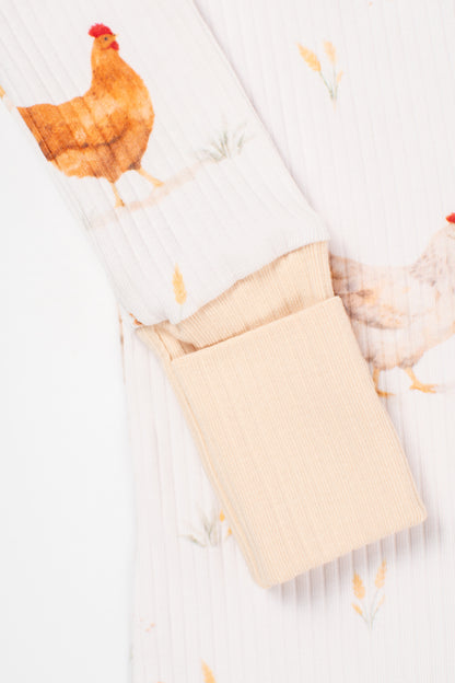 Classic Chickens Baby Ribbed Cotton Zippy
