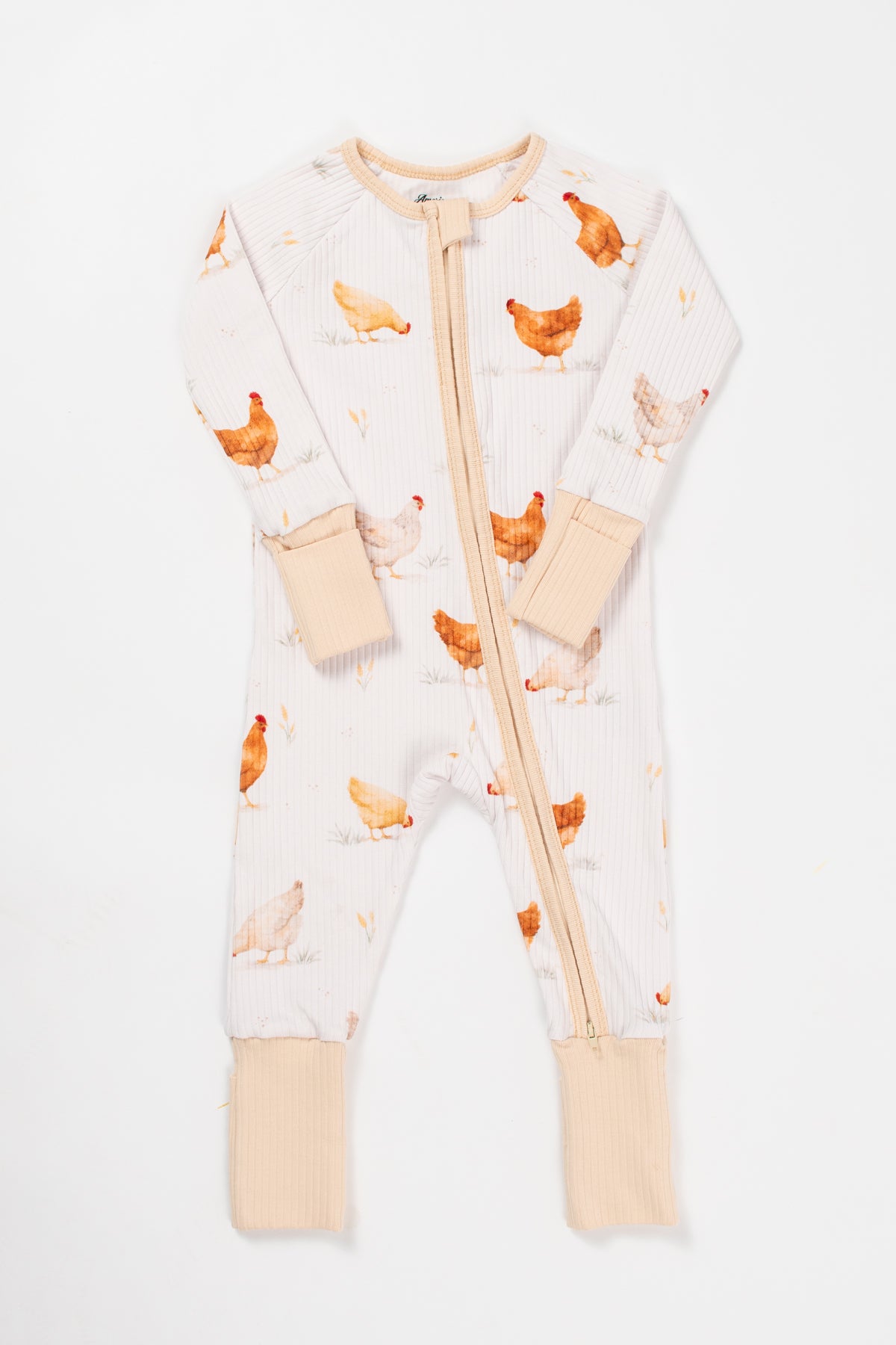 Classic Chickens Baby Ribbed Cotton Zippy