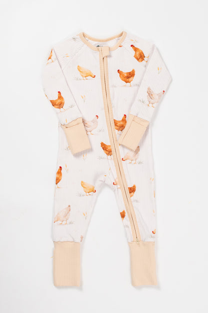 Classic Chickens Baby Ribbed Cotton Zippy