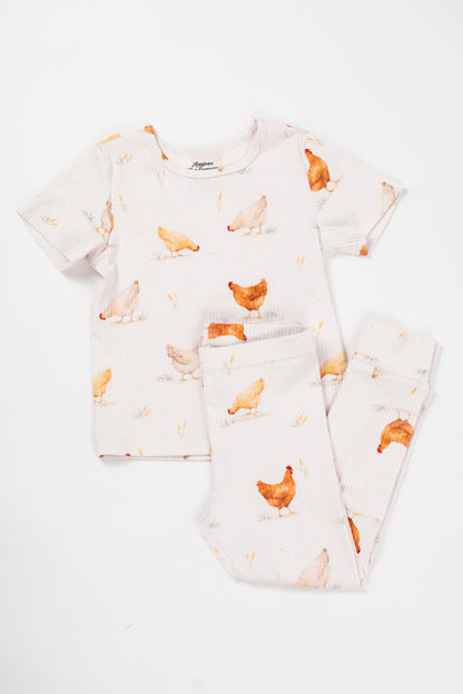 Classic Chickens Toddler/Youth Ribbed Cotton Pajama Set