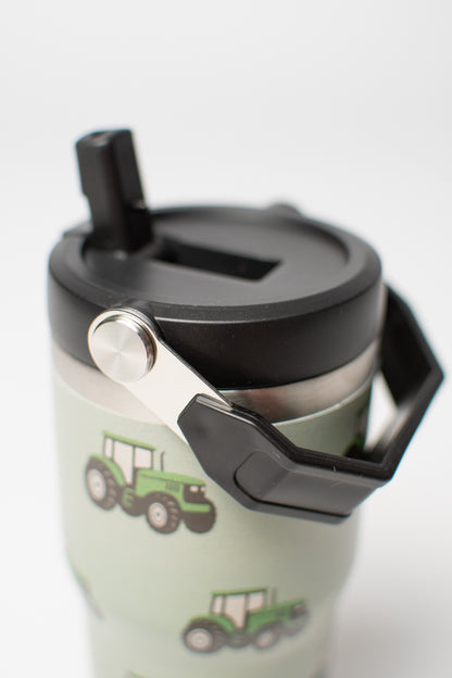 Classic Green Tractor 20oz Kids Bucket Handle Tumbler