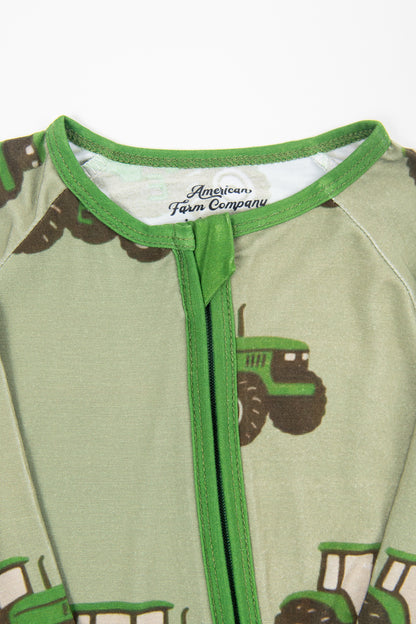 Classic Green Tractor Baby Bamboo Zippy