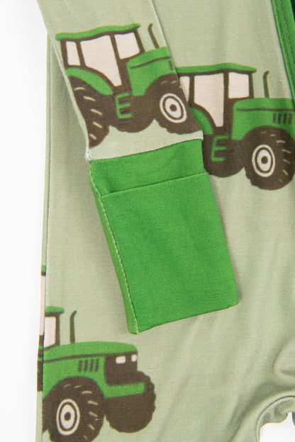 Classic Green Tractor Baby Bamboo Zippy