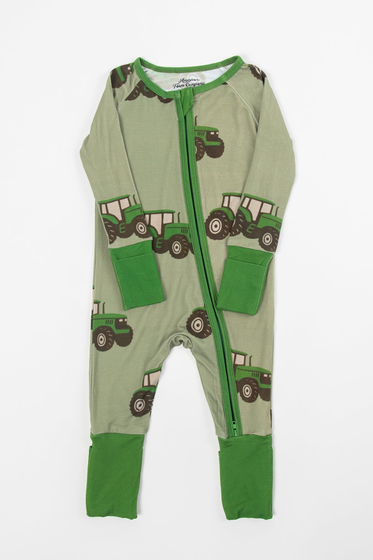 Classic Green Tractor Baby Bamboo Zippy
