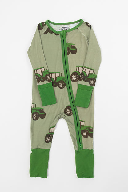 Classic Green Tractor Baby Bamboo Zippy