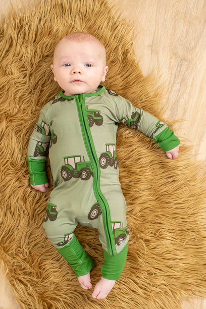 Classic Green Tractor Baby Bamboo Zippy