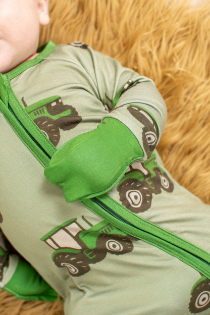 Classic Green Tractor Baby Bamboo Zippy