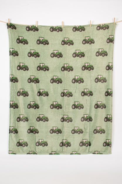 Classic Green Tractor Plush Blanket