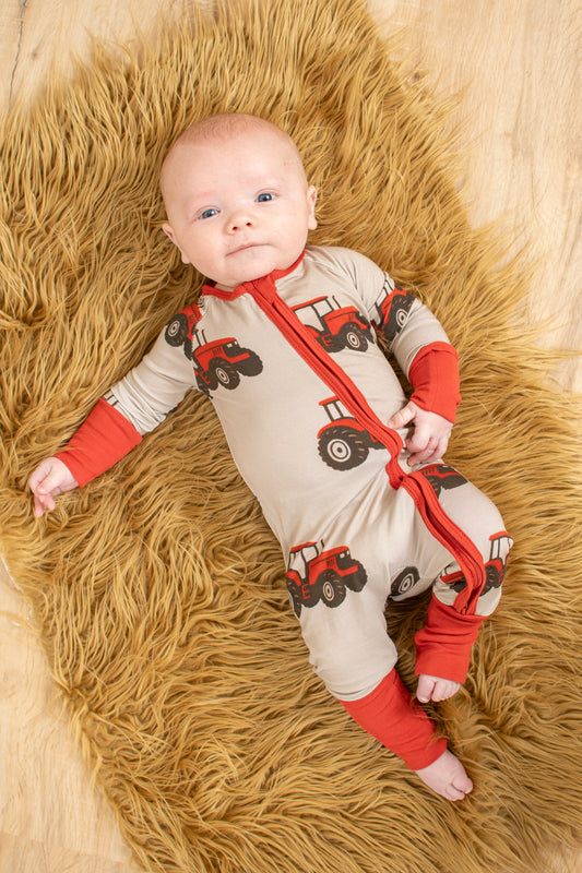 Classic Red Tractor Baby Bamboo Zippy