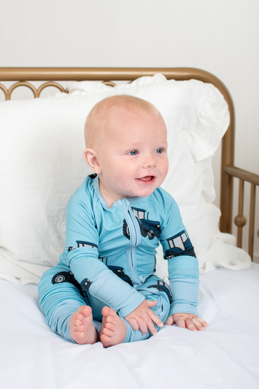 Classic Blue Tractor Baby Bamboo Zippy