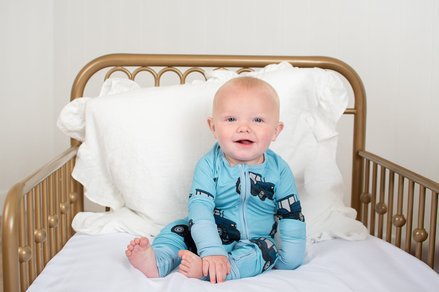 Classic Blue Tractor Baby Bamboo Zippy