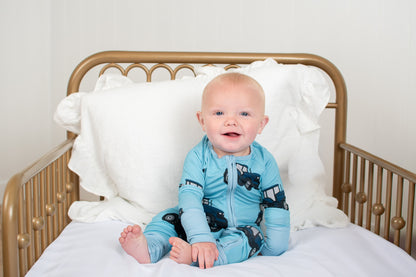 Classic Blue Tractor Baby Bamboo Zippy