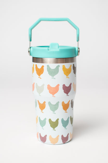 Colorful Chickens 20oz Kids Bucket Handle Tumbler