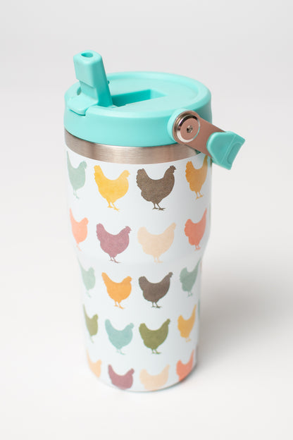 Colorful Chickens 20oz Kids Bucket Handle Tumbler