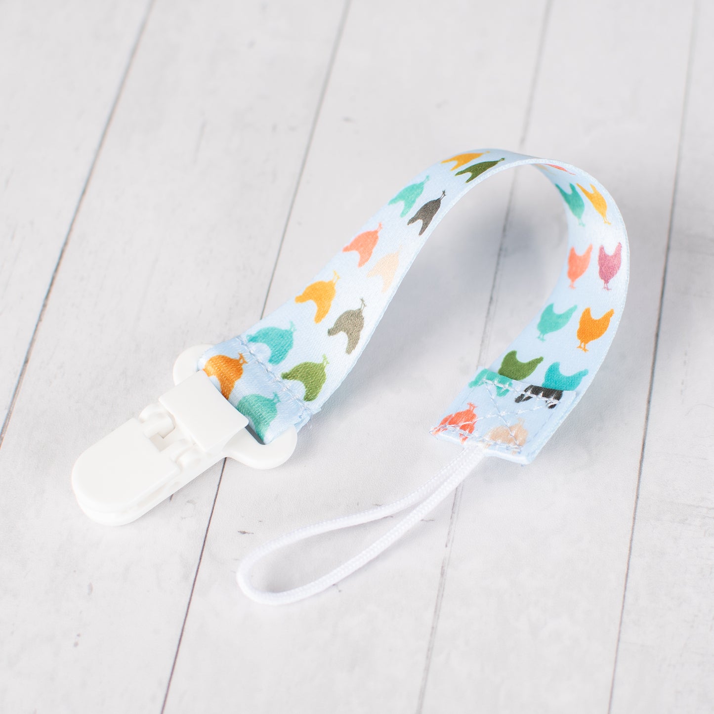 Colorful Chickens Paci Clip