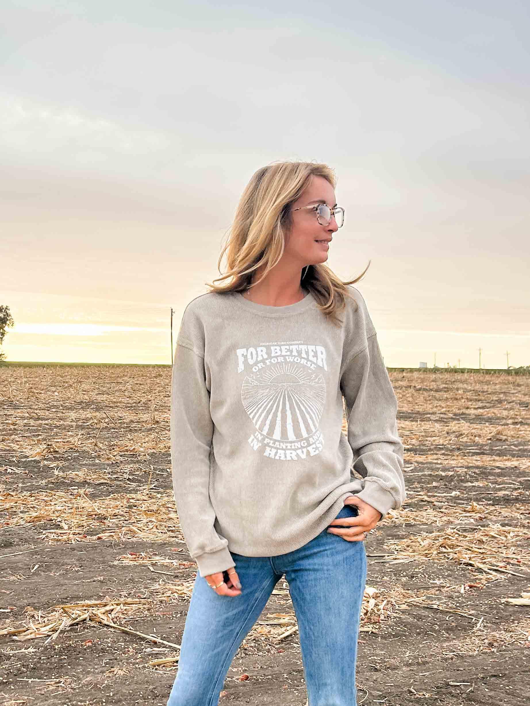 For Better or For Worse Tan Corded Crewneck - American Farm Company