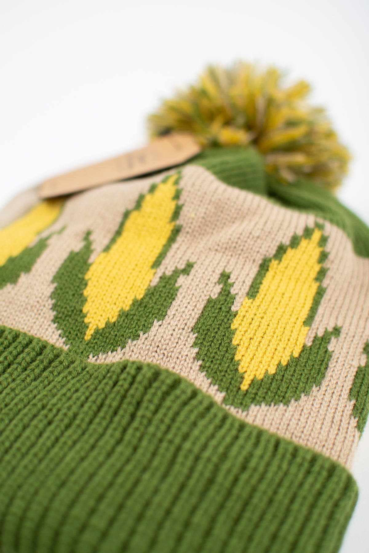 Corn Pattern Knit Pom-Pom Cuffed Stocking Cap