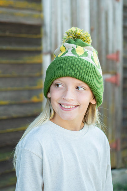 Corn Pattern Knit Pom-Pom Cuffed Stocking Cap