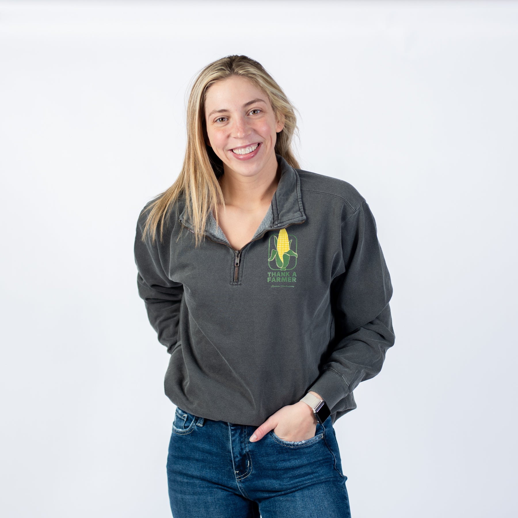 Corn 'Thank A Farmer' Charcoal 1/4 Zip - American Farm Company